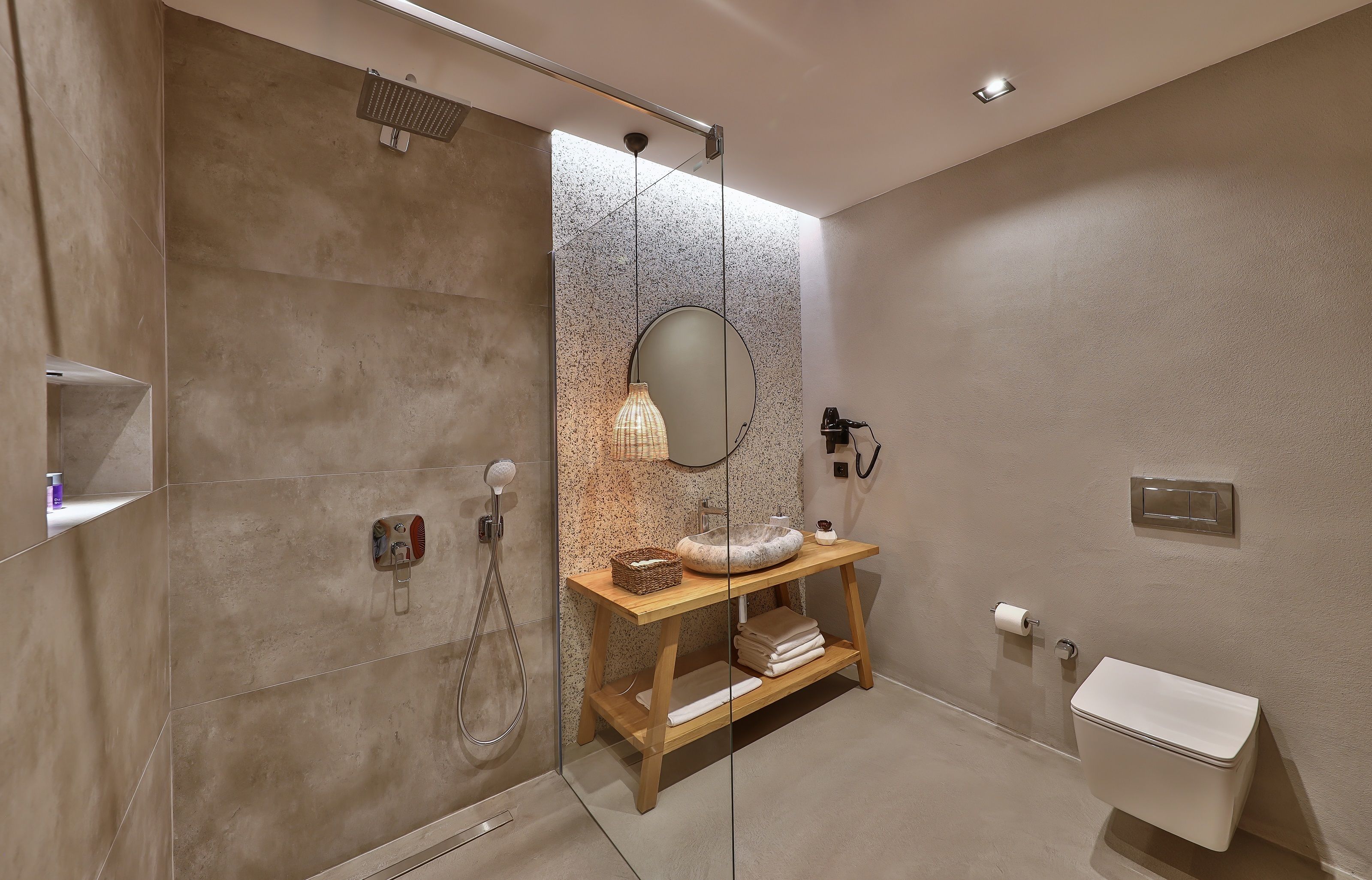 classic double room | bathroom | hair dryer, slippers, towels, soap