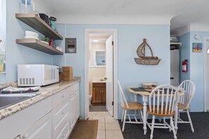 Fridge, microwave, coffee/tea maker, toaster