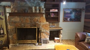 TV, fireplace, DVD player, toys