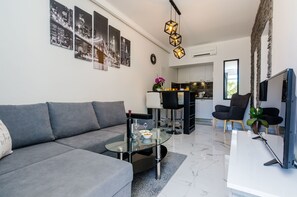 Apartment, 1 Bedroom, Terrace, Sea View | Living area | 20-inch flat-screen TV with satellite channels, TV - Mata Family Apartments (Konavle)