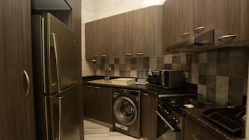 Căn hộ Premier | Bếp riêng | Tủ lạnh, lò vi sóng, bếp nấu, dụng cụ pha cà phê/trà
