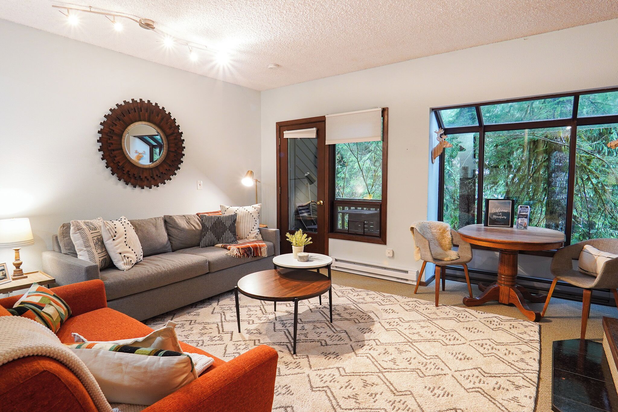 Télévision, cheminée, table de tennis de table, livres