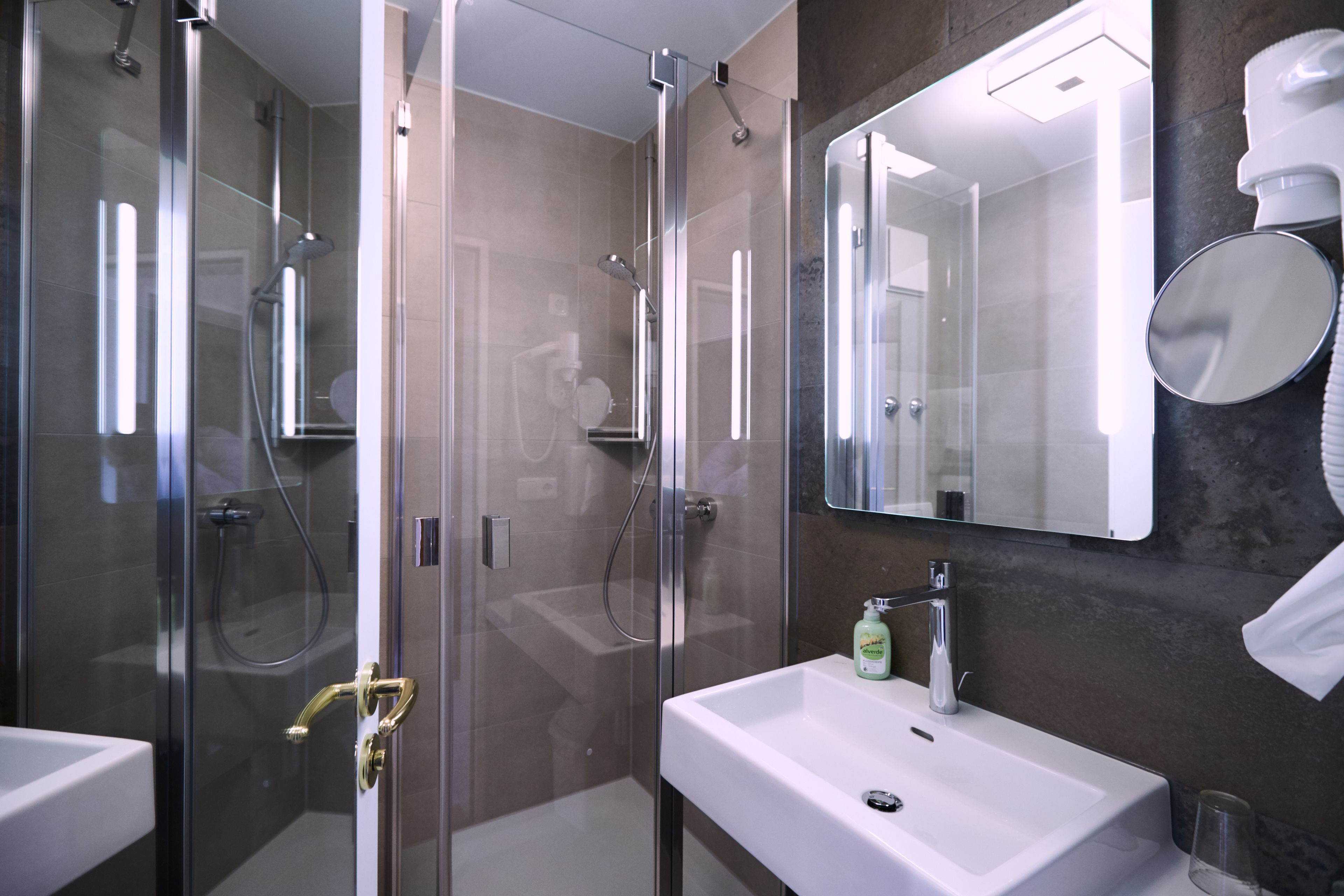 free toiletries, hair dryer, towels, soap