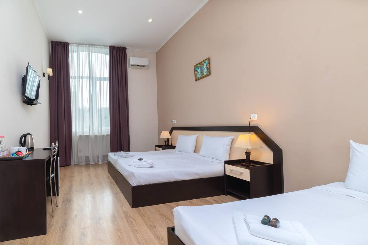 Blackout curtains, iron/ironing board, free WiFi, bed sheets