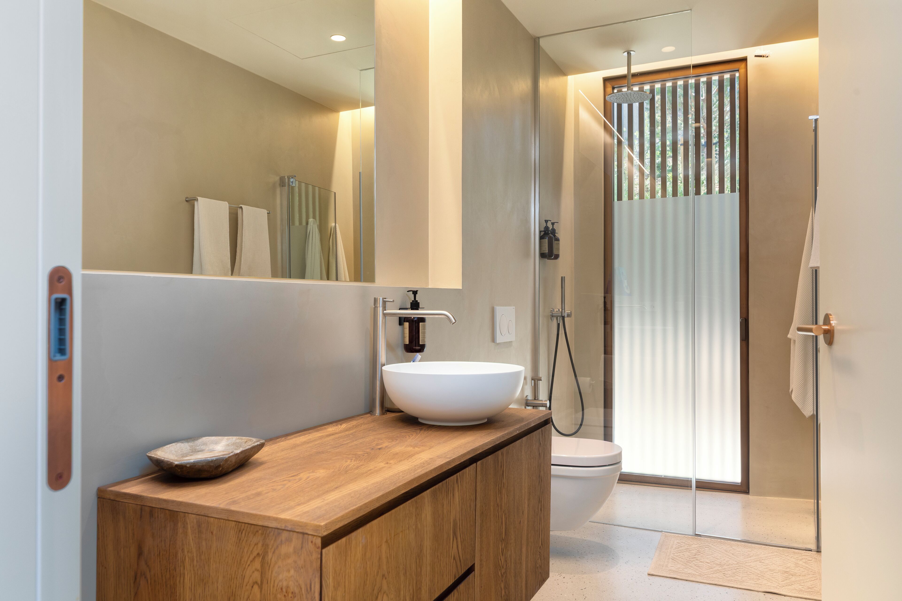 luxury apartment | bathroom | eco-friendly toiletries, hair dryer, towels, soap