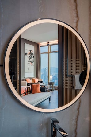 Premier Room, 1 King Bed | Bathroom | Separate tub and shower, rainfall showerhead, designer toiletries