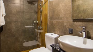 Shower, free toiletries, hair dryer, slippers