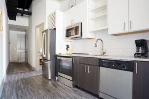 Deluxe Apartment (Self Check-in with Virtual Front Desk) | Private kitchen | Full-size fridge, microwave, oven, stovetop