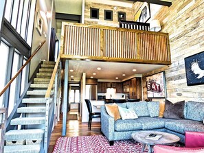 Condo | Living room | TV, fireplace, DVD player - Lift Tickets Perfect Penthouse Rustic Finishes Fireplace (Steamboat Springs)
