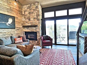 Condo | Living room | TV, fireplace, DVD player - Lift Tickets Perfect Penthouse Rustic Finishes Fireplace (Steamboat Springs)