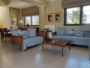 Een televisie, een open haard en een dvd-speler