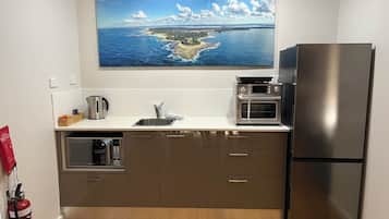 Fridge, microwave, oven, electric kettle