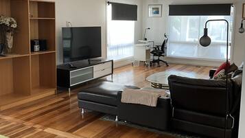 Smart TV, DVD player, books, video library