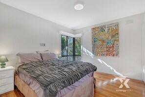 2 bedrooms, memory-foam beds, desk, iron/ironing board