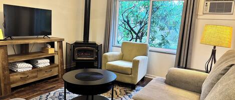 Smart TV, fireplace, Netflix, streaming services