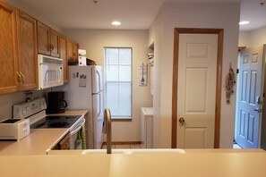 Fridge, microwave, dishwasher, coffee/tea maker