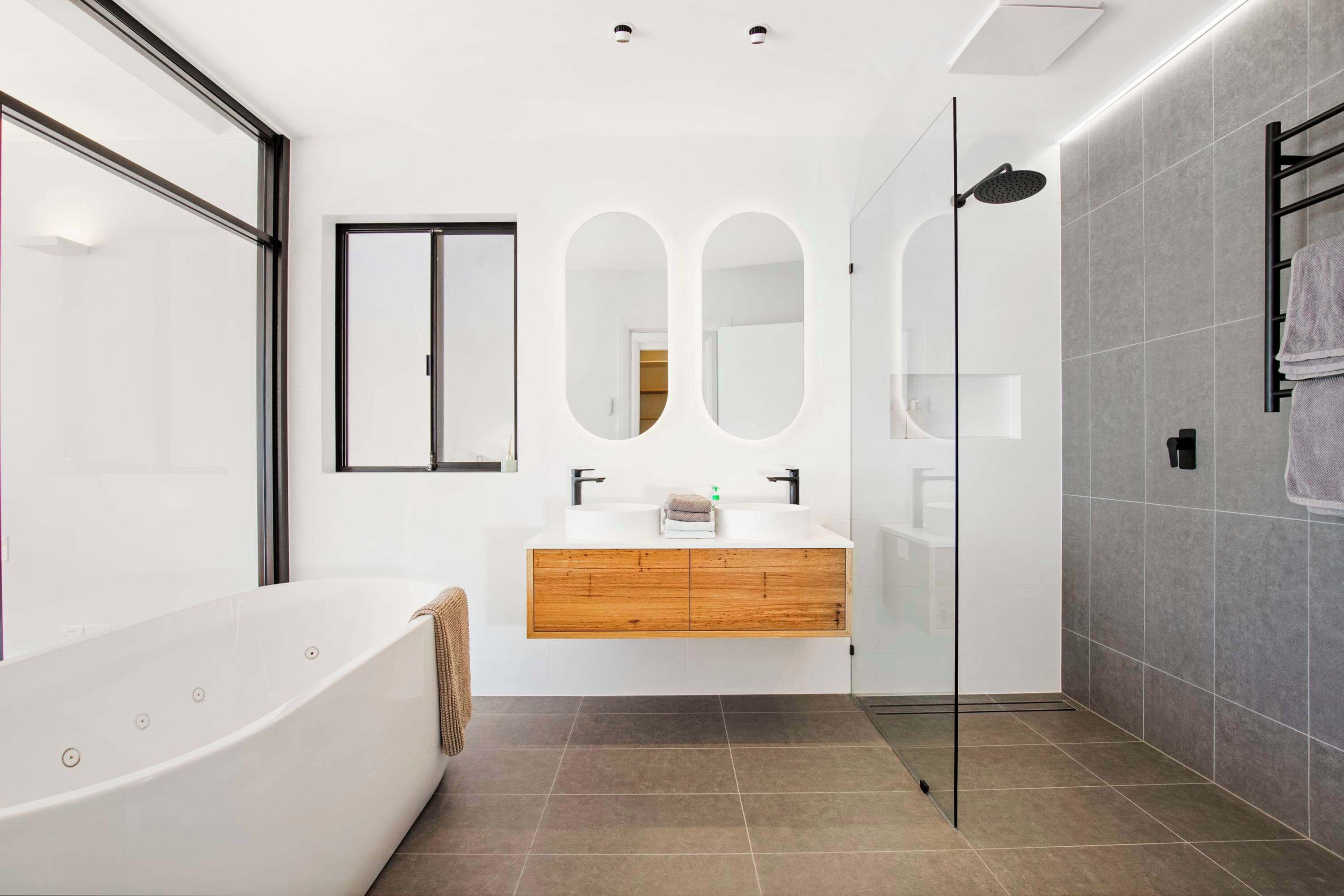 Shower, hair dryer, towels, shampoo