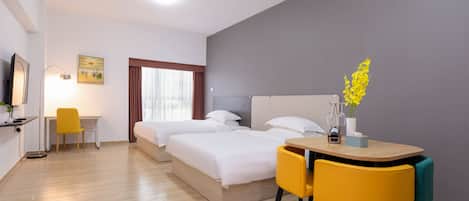 Desk, blackout drapes, iron/ironing board, free WiFi