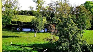 A rural landscape with a river, trees, and a grassy field. - 9 - "Up'n Hoff", Germany (Middelhagen)