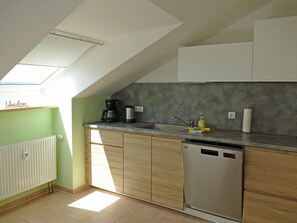 Fridge, microwave, oven, dishwasher