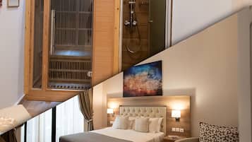 Departamento de lujo, 3 habitaciones | Caja de seguridad en la habitación, escritorio y cortinas blackout