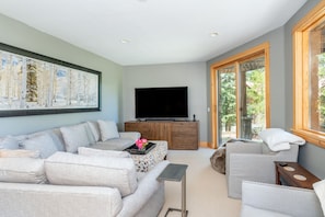 Smart TV, fireplace, DVD player, stereo