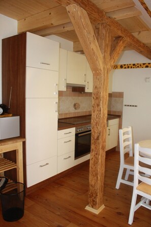 Apartment (Sonnenblume) | Private kitchen | Fridge, microwave, oven, stovetop - Bauernhof Serck (Fehmarn)