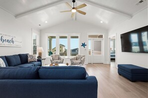 Flat-screen TV, DVD player, books, video library - Sea Glass: Beautiful, Spacious, Beachfront House on East Beach (Oak Island)