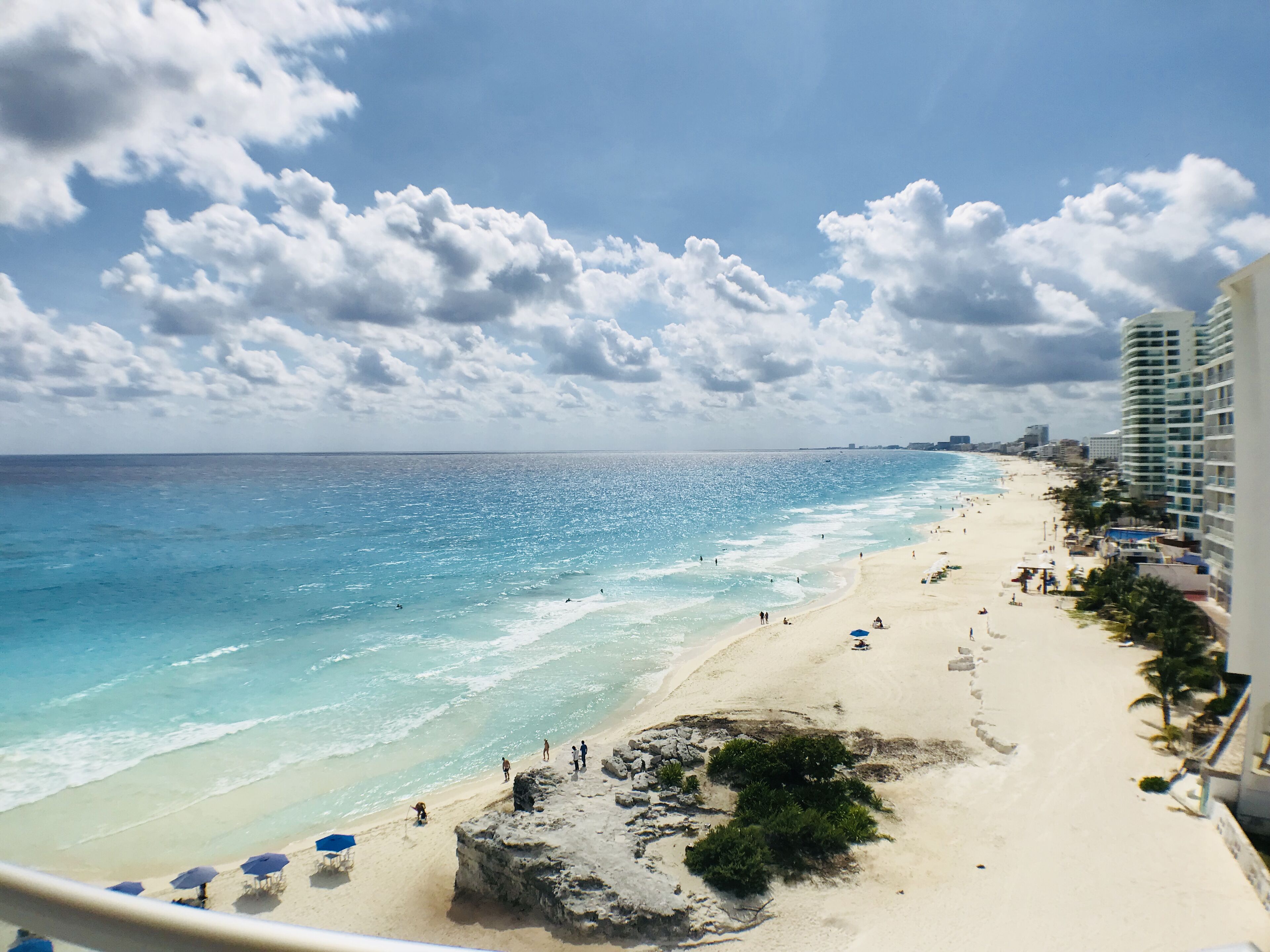 On the beach, sun loungers, beach towels
