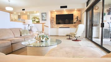 Smart TV, DVD player, books, video library