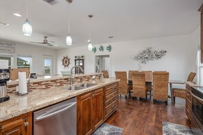 Fridge, microwave, dishwasher, coffee/tea maker