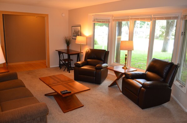 Smart TV, DVD player, video library, stereo
