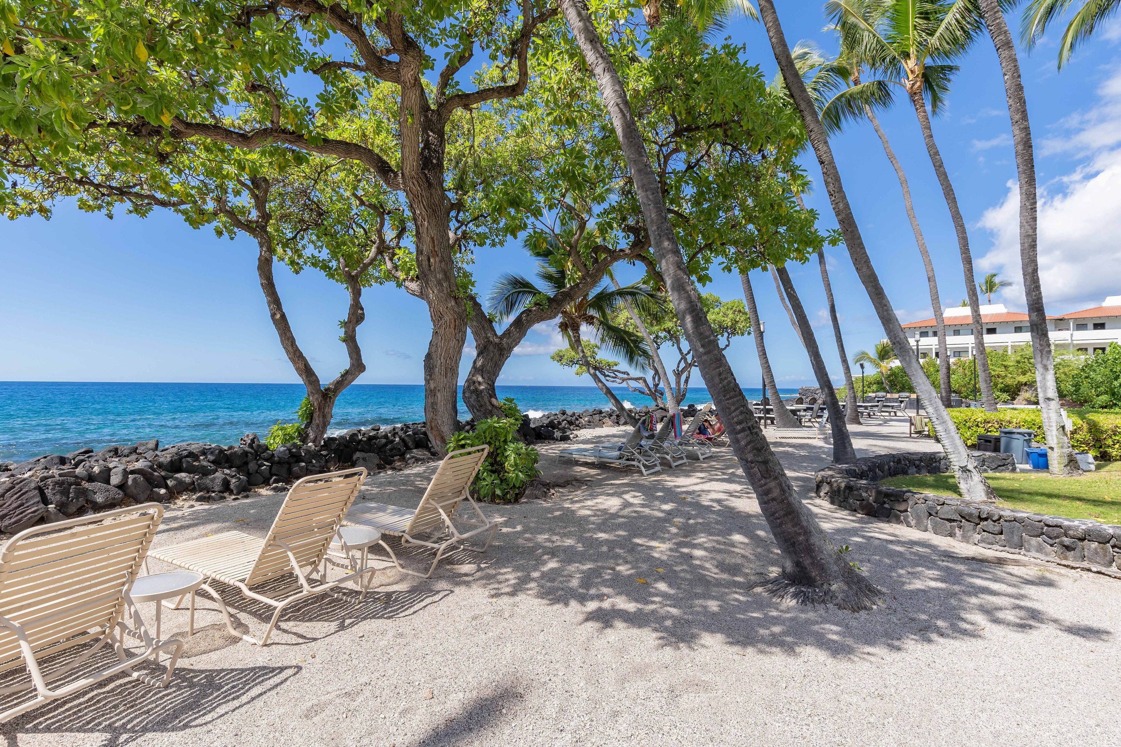 On the beach, sun loungers, beach towels