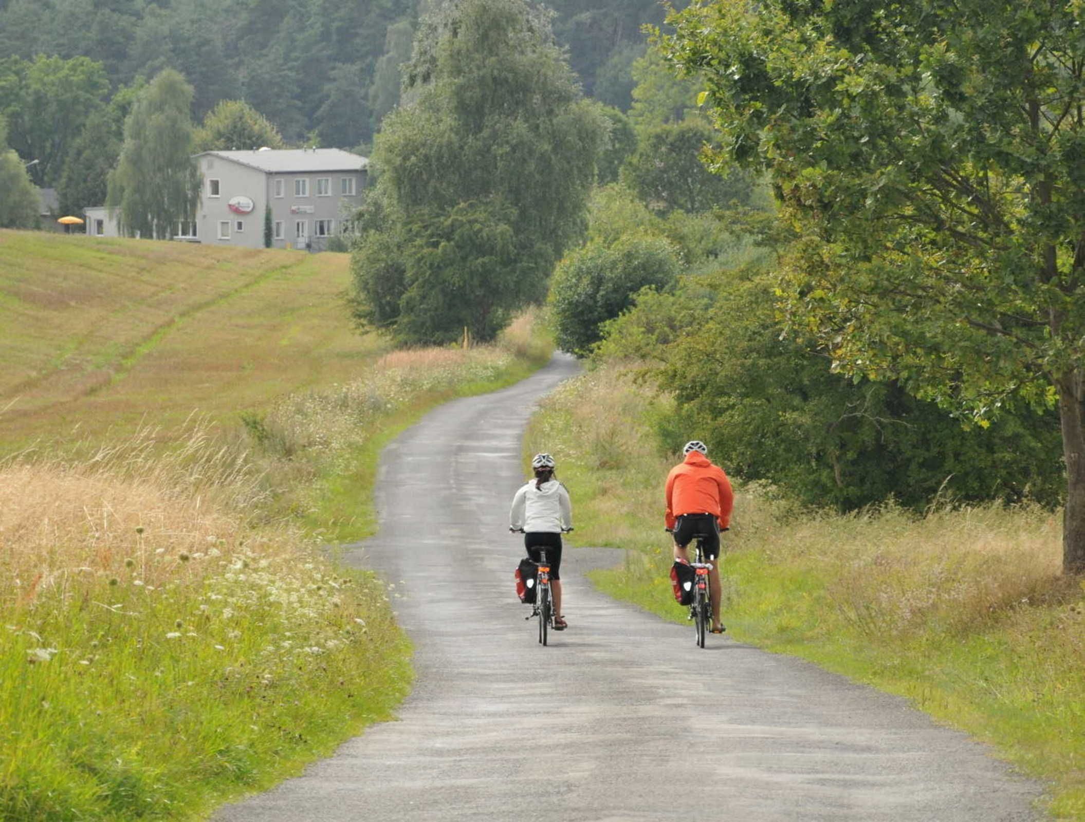 Un camino rural con ciclistas.