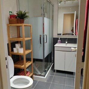 Hair dryer, towels, toilet paper