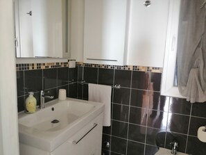 Shower, free toiletries, hair dryer, bidet