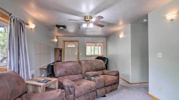 TV, DVD player, books, video library