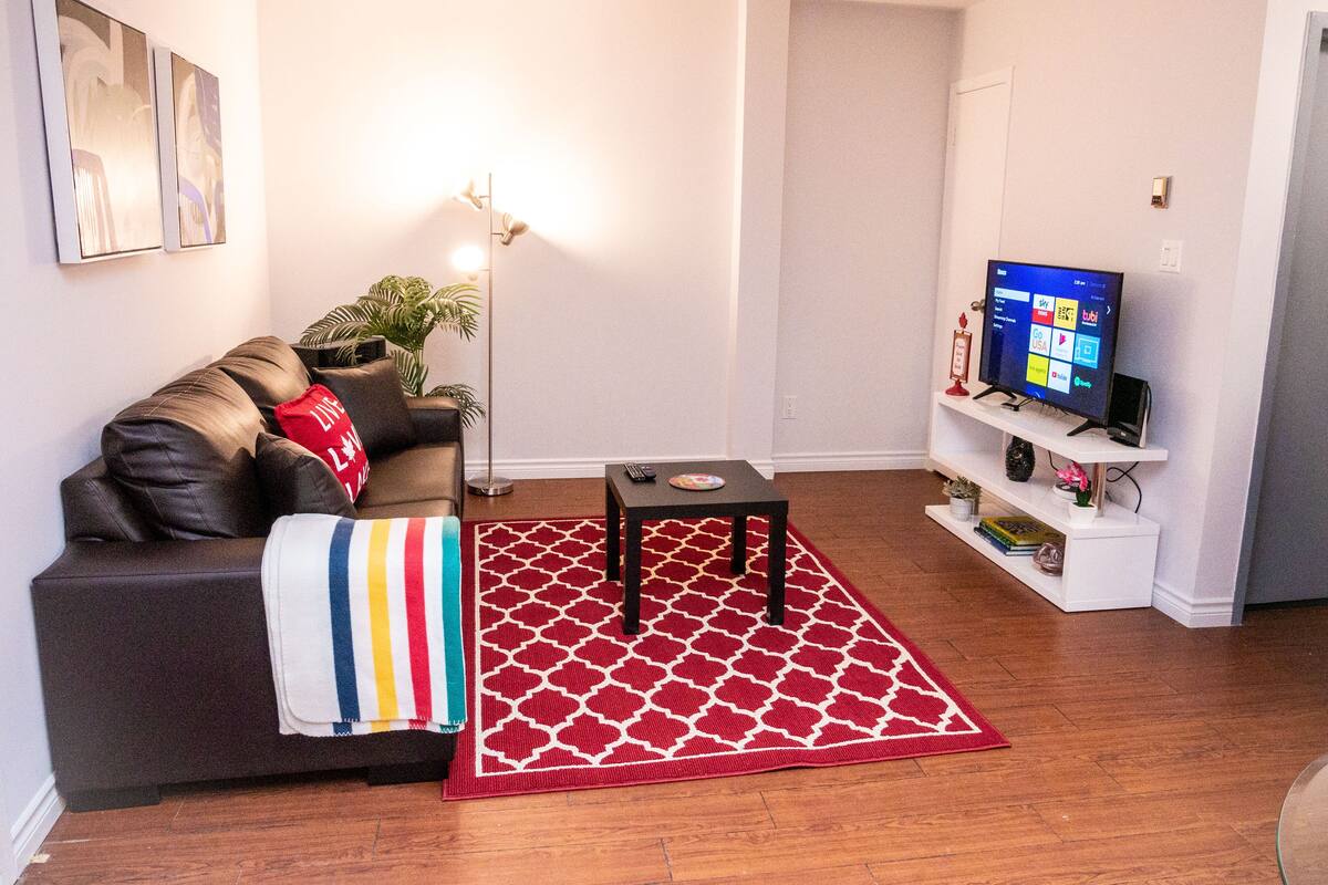Classic Apartment (Apartment 8) | Living room | 50-inch LCD TV with cable channels, TV, Netflix