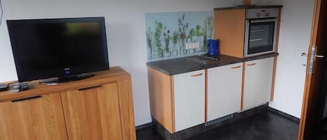 Fridge, microwave, coffee/tea maker, electric kettle