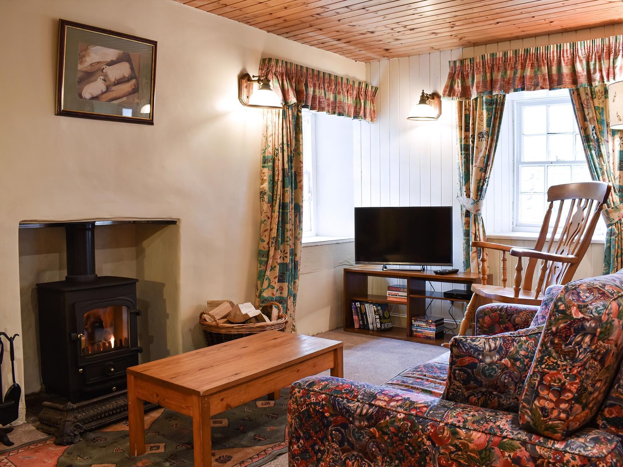 TV, fireplace