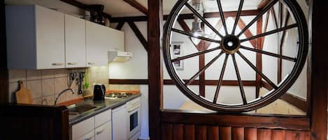 Fridge, microwave, oven, highchair