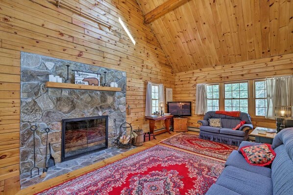 Una Smart TV, una chimenea, un reproductor de DVD