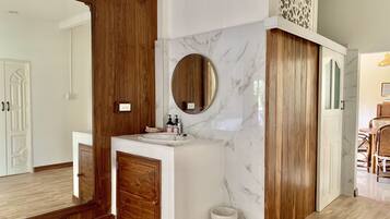 Shower, rainfall showerhead, hair dryer, bidet