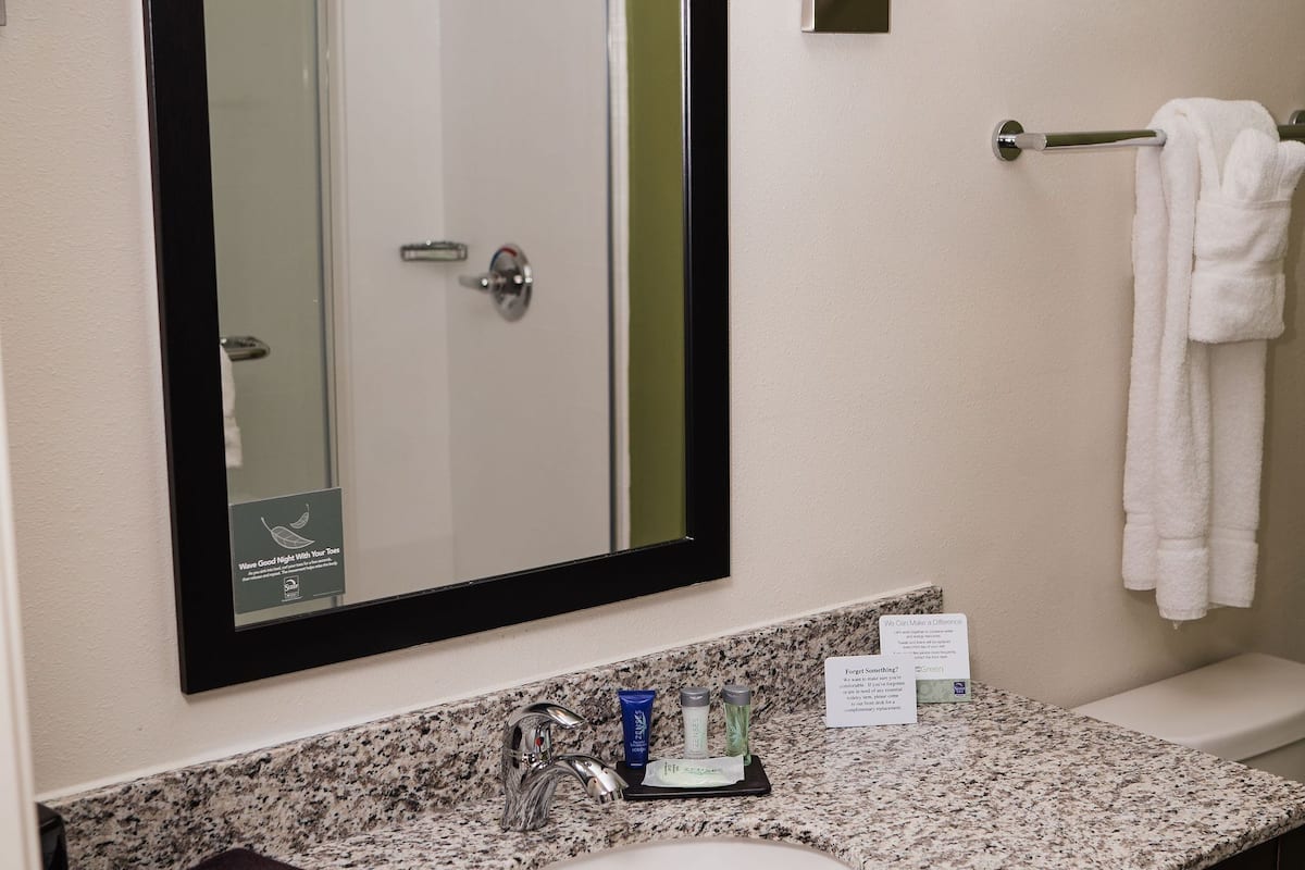 free toiletries, hair dryer, towels, soap