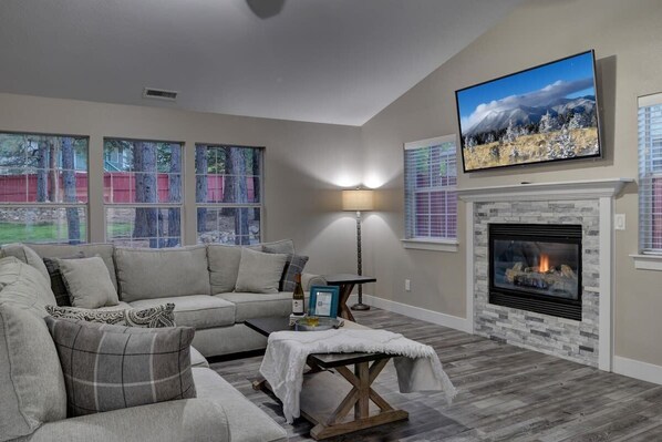 TV, fireplace, video games, offices