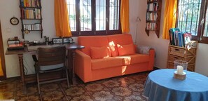 Chimenea, reproductor de DVD, futbolito, libros