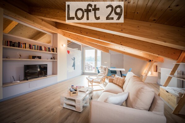 TV, DVD player, books, stereo - Loft, sunny attic of 85 square meters. with terrace overlooking the mountains (Bussoleno)