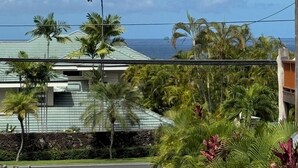 A pathway leading to a building with a green roof, surrounded by lush greenery and palm trees. - 1 Bdrm Ocean View walk to Turtle Beach, close to Kona Village&Magic Sands Beach (Kailua)