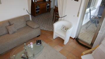 Een televisie, boeken en een muziekbibliotheek