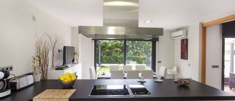 Microwave, oven, dishwasher, high chair